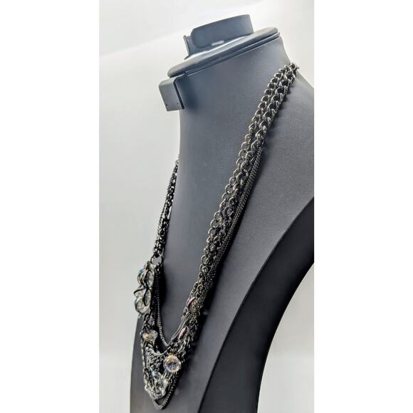 Simply Vera Wang Multi Strand Gun Metal/Black Chain Crystal Flower Necklace - Picture 2 of 8